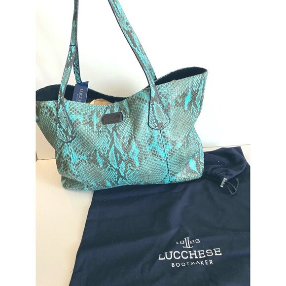 Lucchese Python Tote Bag Turquoise Leather Black Reptile Western Coastal Cowgirl - Picture 16 of 16
